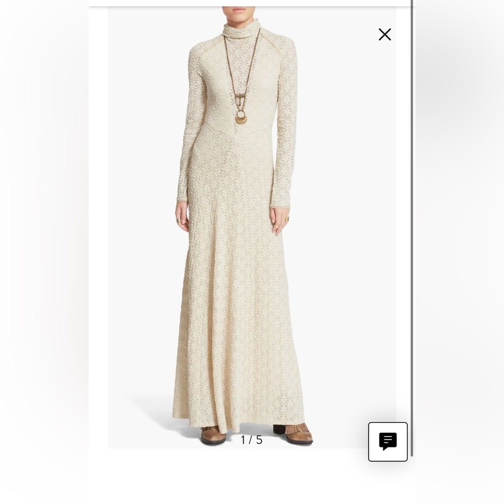 Free People Cream Long Sleeve Lace Dress